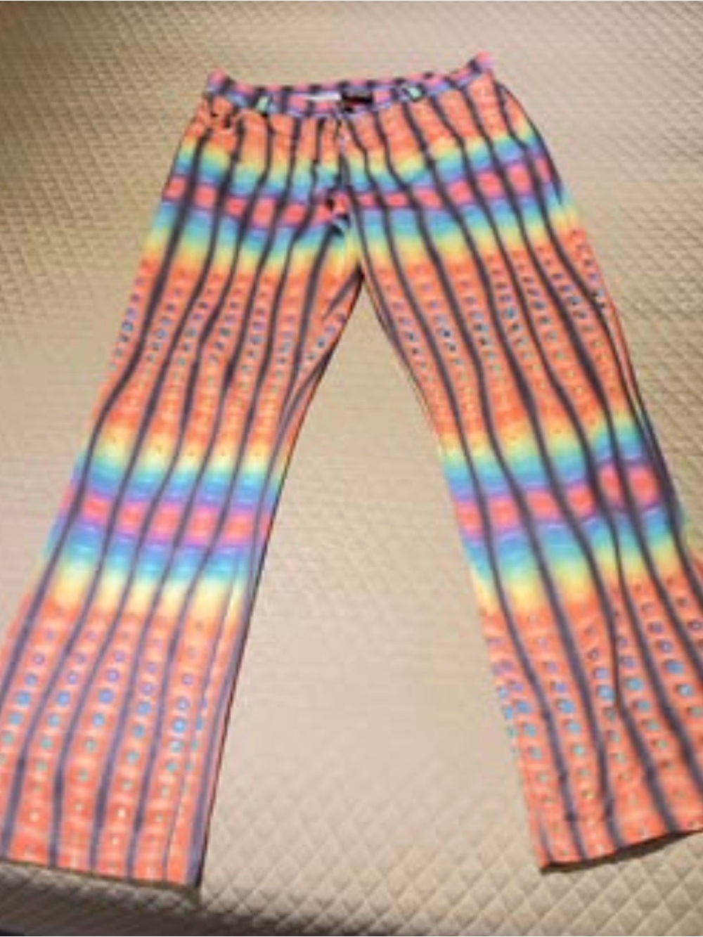 Elee Mens Multicolor Rainbow Striped Pants - Retro/Y2K/Rave/Festival Style